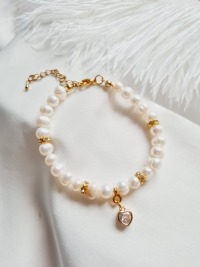 Armband Schmuck Damen Frauen Süßwasser-Zucht-Perlen Herzanhänger Eleganz Glamour 3