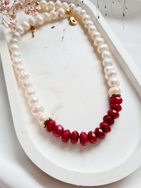 Halskette Süßwasser-Zucht-Perlen Jadeperlen handgefertigt natürliche Eleganz