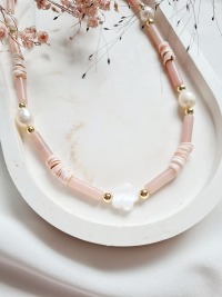 Halskette Süßwasser-Zuchtperlen Rosenquarz-Tubes sommerliche Eleganz 9