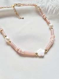 Halskette Süßwasser-Zuchtperlen Rosenquarz-Tubes sommerliche Eleganz 10