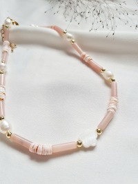 Halskette Süßwasser-Zuchtperlen Rosenquarz-Tubes sommerliche Eleganz 3