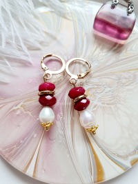 Ohrringe Süßwasser-Zucht-Perlen Jadeperlen rot elegant 2