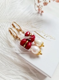 Ohrringe Süßwasser-Zucht-Perlen Jadeperlen rot elegant 9