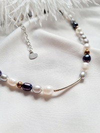 Halskette, Halskette blaugrau Süßwasser-Zuchtperlen vielseitig kombinierbar hochwertig 9