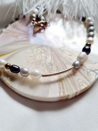 Halskette, Halskette blaugrau Süßwasser-Zuchtperlen vielseitig kombinierbar hochwertig 3