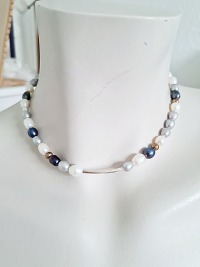 Halskette, Halskette blaugrau Süßwasser-Zuchtperlen vielseitig kombinierbar hochwertig 2
