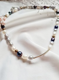 Halskette, Halskette blaugrau Süßwasser-Zuchtperlen vielseitig kombinierbar hochwertig