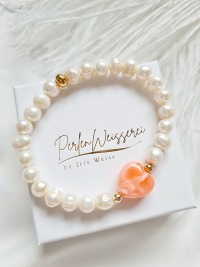 Süßwasser-Zuchtperlen Armband Perlenarmband mit Herz eleganter Damenschmuck Keramikherz