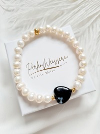 Süßwasserperlen-Armband Perlenarmband mit Keramikherz Eleganter Schmuck für Frauen