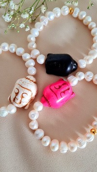 Armbänder | Süßwasser-Zucht-Perlen | Buddahkopf 6