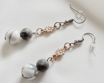 Howlith Perlen Ohrringe Jasper weiß-graue Ohrringe für Frauen - Modeaccessoires für Outfits