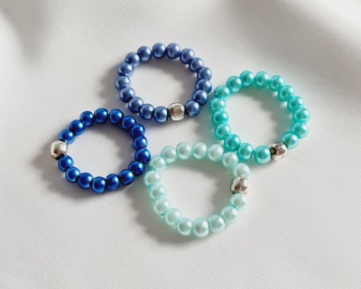 Blaue Perlenringe Glaswachsperlenringe elastisches Ringe Frauenringe - Mädchenringe