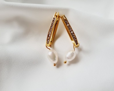 Vergoldete Ohrringe Süßwasser Zucht Perlen Ohrschmuck - Hängeohrringe Edelstahl Ohrringe
