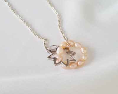 Halskette versilbert mit Süßwasserperlen und Stern - Kette Ketten Perlenketten Halskette Damen