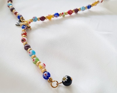Kette aus Millefiori Perlen multicolor - Kette Ketten Perlenketten Halskette Damen Halskette