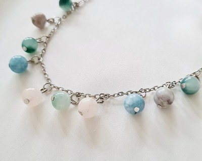 Halskette aus Jadeperlen in pastell - Kette Ketten Perlenketten Halskette Damen Halskette