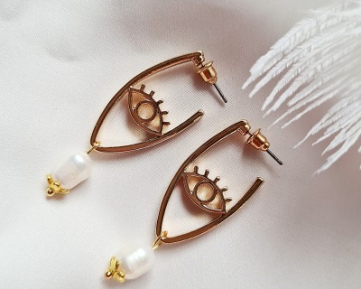 Ohrstecker mit Süßwasser-Zucht-Perlen Spiritueller Schmuck Evil Eye Ohrring Perlen Ohrringe