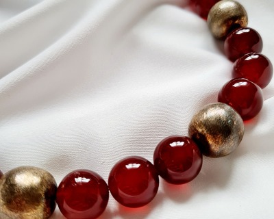 Halskette Rosalie - Halskette aus großen Karneol Perlen und Kupfer Perlen - auffällige Kette