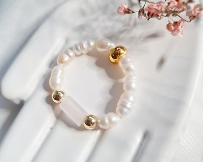 Perlenring aus Süßwasserperlen zarter Perlenring Rosenquarz - Perlen Schmuck Ringe aus Perle