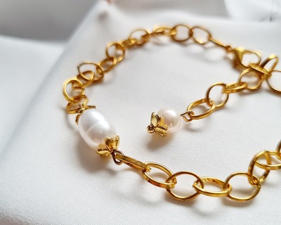 Vergoldetes Armband hübsche Gliederkette Süßwasser Perlen Armband - modisches Armband