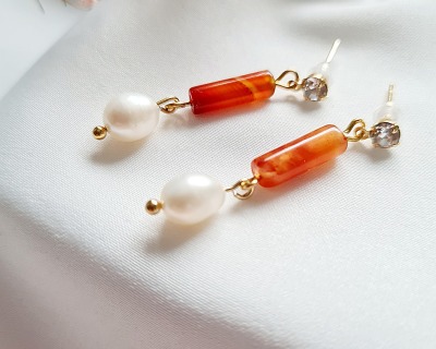 Achattubes Süßwasser-Zucht-Perlen orangegold Ohrringe - Perlen Schmuck sommerlicher
