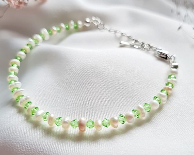 Armband Süßwasser-Zucht-Perlen Perlen Schmuck - Preciosa Perlen sommerlich zeitloses Desig