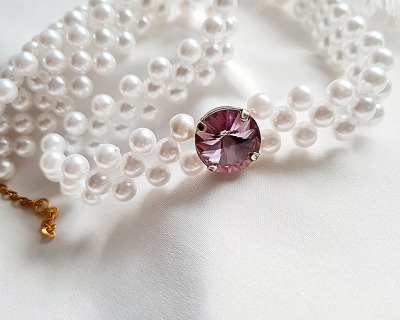Halskette Glaswachsperlen Schmucksteine funkelnd handgefertigt - Hochwertige Perlenkette
