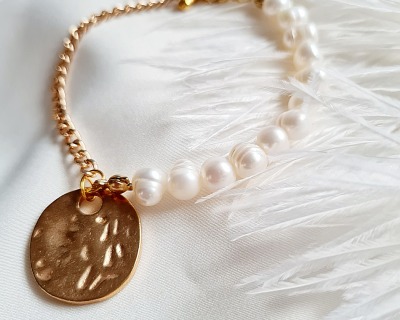 Armband Süßwasser-Zucht-Perlen Armband mit Gliederkette Schmuckstück zeitloses Design -