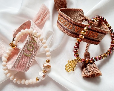 Armbänder | Stoff und Perlen - Verstellbar | Armband Sets | elastische Perlen-Armbändern | Festiva