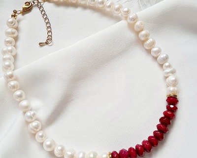 Halskette Süßwasser-Zucht-Perlen Jadeperlen handgefertigt natürliche Eleganz - Perlen