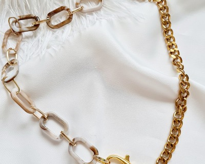 Halskette auffällig Acryl vergoldet Gliederkette - Statement Schmuck günstiger Schmuvk