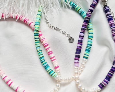 modische Halsketten Katsuki-Perlen Süßwasser-Zuchtperlen - sommerlicher Freizeit-Look bunt