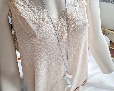 Kreuzanhänger-Halskette Damen Kugelkette lässiger Style modisch - Perlen Schmuck lange H