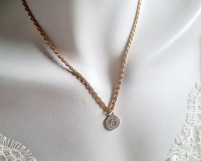 Hochwertige Edelstahl-Halskette funkelnder Kristallanhänger vergoldet edel - Geschenke für