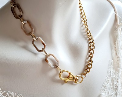 Halskette aus Edelstahl mit Acryl - Halskette aus 18k vergoldetem Edelstahl und großen