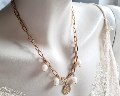 Handgefertigte Perlenkette Süßwasserperlenkette Frauen Halskette - Edelstahl Halskette