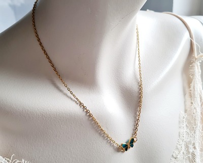 Halskette Marcella - Halskette aus goldfabener Gliederkette mit Schmetterlings-Verbinder -
