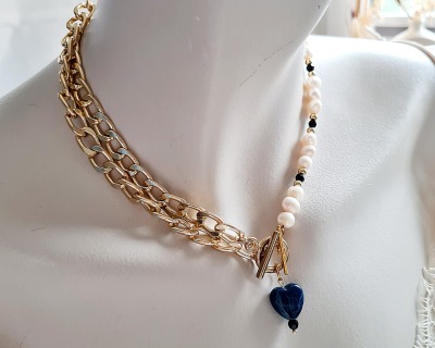 Halskette mit goldfarbener Gliederkette - Halsketten Mix aus Gliederketten und