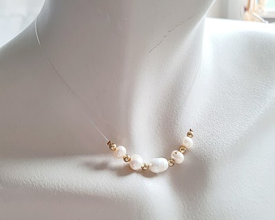 Damen Halskette Schwebende Halskette Perlen Schmuck - weibliche Eleganz femininer Charme