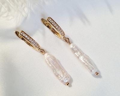 Edelstahl Ohrringe Süßwasser-Zucht-Perlen Zirkonia - Gold Ohrringe Geschenke für Frauen