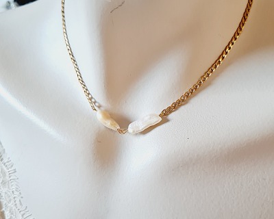 Halskette Edelstahl vergoldet Luxus Schmuck Brautschmuck - Perlen Kette goldene Halskette