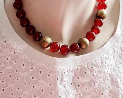 Halskette aus Karneolperlen - Halskette aus großen Karneol Perlen und Kupfer Perlen - auffällige K