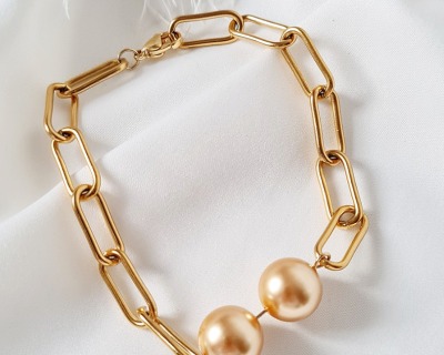 Armband aus Edelstahl - verstellbar | 18k | vergoldet | Preciosa Nacre Pearls Bronze | perfekter