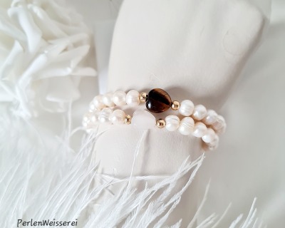 Armbänder aus Süßwasserperlen - elastische | Mini-Herzen | Edelsteine | stilvoller Schmuck