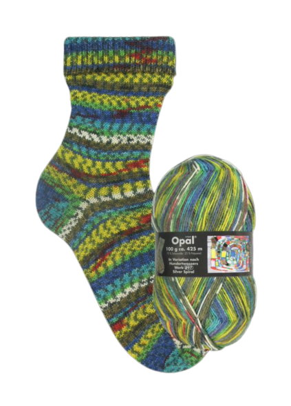 Opal Sockenwolle 4-fach 1433 Silver Spiral - in Variation nach Hundertwasser-Werk 897