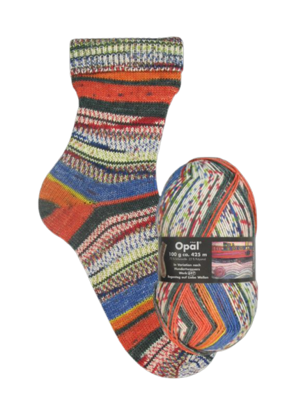 Opal Sockenwolle 4-fach 1435 Regentag auf Liebe Wellen - in Variation nach Hundertwasser-Werk 697