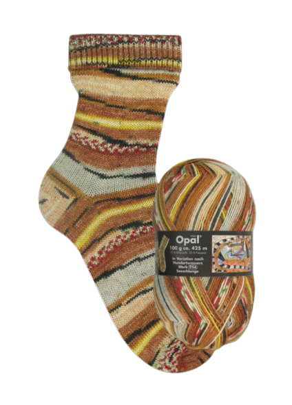 Opal Sockenwolle 4-fach 1436 Seeschlange - in Variation nach Hundertwasser-Werk 956