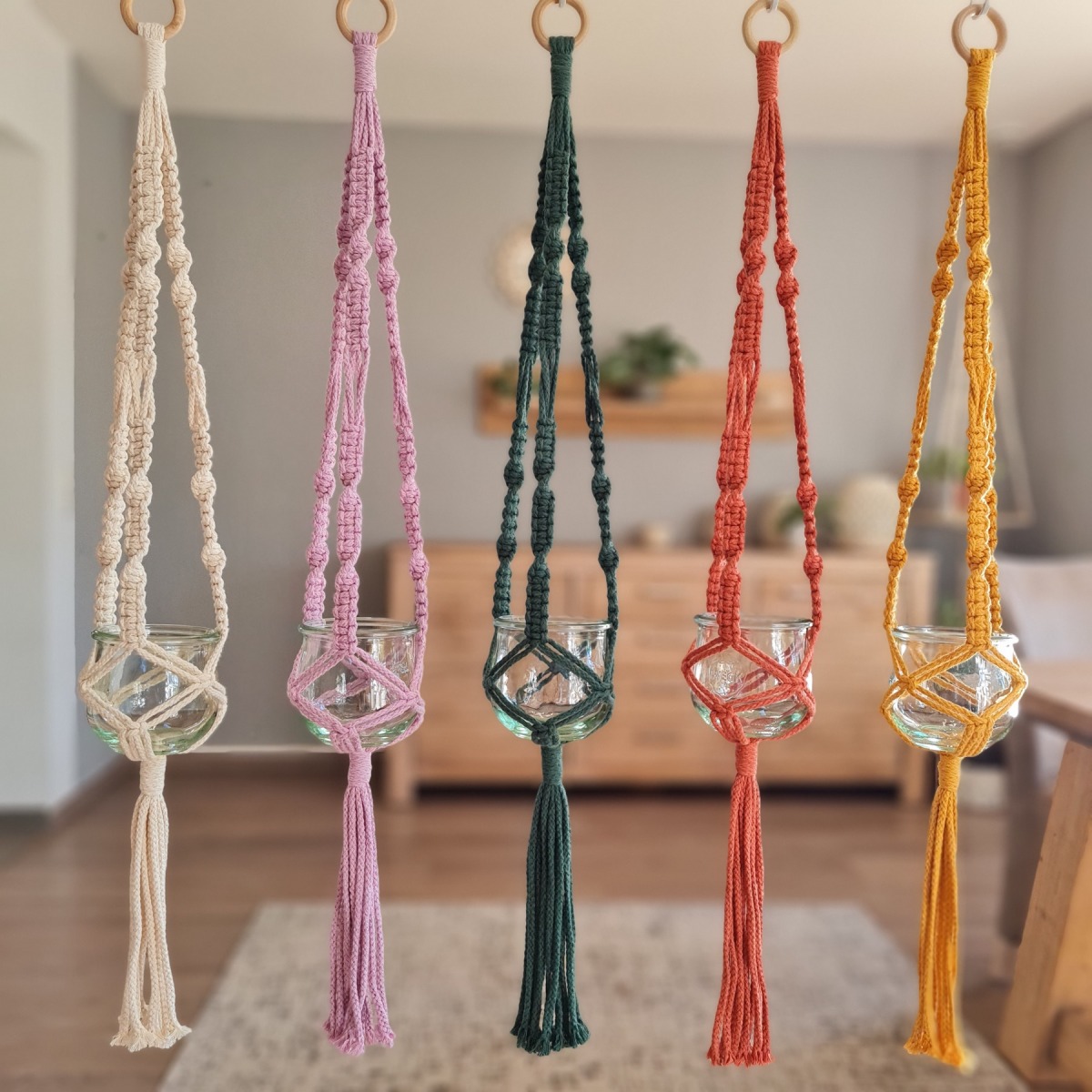 Makramee hängendes Windlicht - Handmade Online Boho, | | Makramee, Hängeampel, Shop LenisMakramee Dekoration