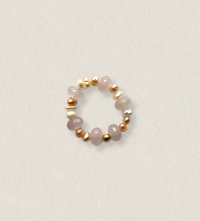 Perlenring Rosenquarz - Elastischer Perlenring aus hochwertigen Süßwasserperlen Rosenquarzperlen