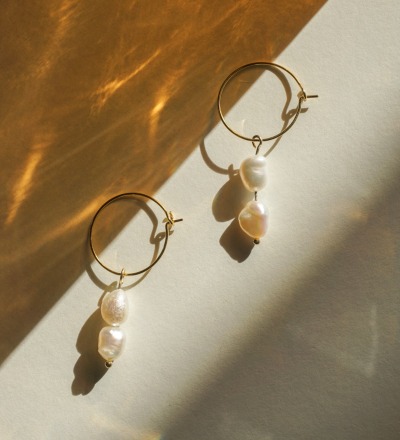 Creoles Eliza - Gold Stainless Steel Earrings with Natural Freshwater Pearls